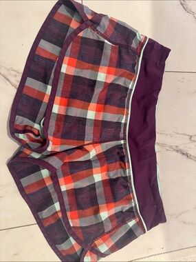 Lululemon plaid Running Shorts with Purple Waistband